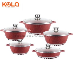China Factory OEM multifunctional Twill shape 10pcs casseroles cooker die casting granite cookware set non stick  cookware wholesale