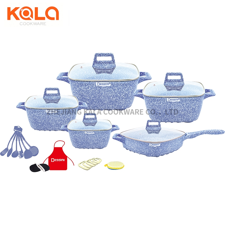Dessini 25pcs pot sets square casserole with lids pyrex aluminium cooking pot non-stick kichen tools cookware set manufacturers Featured Image