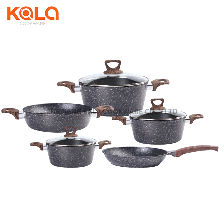 shallow and big casserole set forged alumunuim big cooking pot marble coating cookware set fry pan non stick manufacturers Featured Image