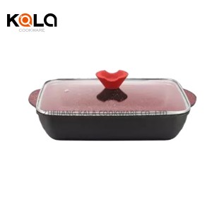 Hot sale  induction cookware set non stick cooking pot with silicon lids frying pan fish pan and double grill pan aluminum cookware set factory