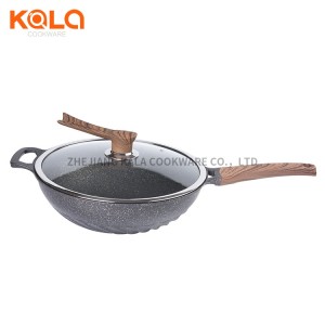32cm woks with glass lid chinese cooking pan cast aluminium fry pan marble non stick coating grill pan cookware manufacturers