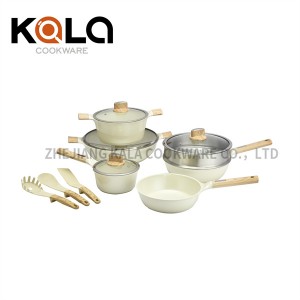 Wholesale kitchen supplies ceramic cookware set non stick aluminum cooking pot and pan kitchenware set