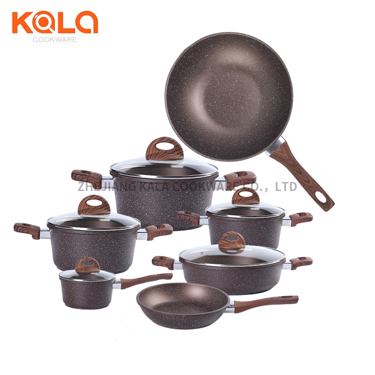 12pcs cooking fry pan and casserole set high quality mable cooking pots in sets germany cookware set wok pan manufacturers