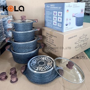 10pcs wooden cookware non stick cookware sets aluminium cooking pot set marble aluminium cookware utensils set kitchen