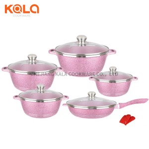 Dessini 12pcs cooking fry pan and casserole set pink non stick cooking pot kitchen accessories aluminum cookware set  factory