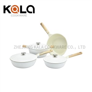 New Design non stick aluminum cookware set pots and pans frying pan set with wooden handle wholesale kitchen cookware set