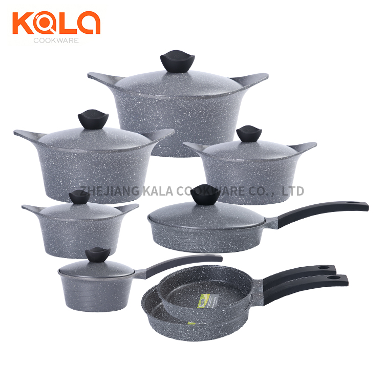 cast aluminum home cooking fry pan and casserole set kichen accessories cookware sets marble ceramic coating cooking pots Featured Image