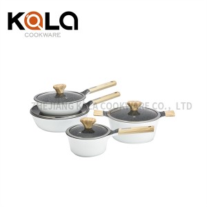 New Design non stick aluminum cookware set pots and pans frying pan set with wooden handle wholesale kitchen cookware set