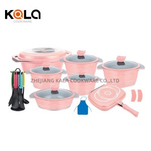 Hot selling kitchenware casserole non-stick coating with silicon covered pyrex cast aluminium cooking pot China non stick cookware set factory