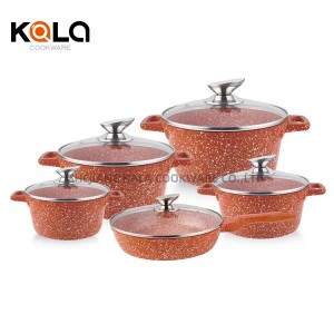High quality cookware wholesale cast aluminum cooking pots set non stick  fry pan and casserole set luxury with glass granite cookware set China cooking pots set factory