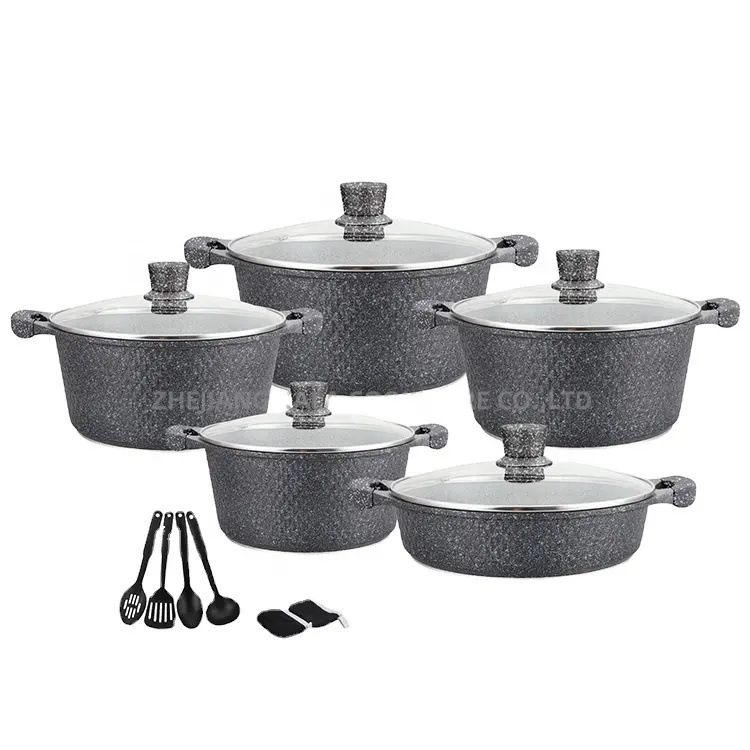 Factory making Cooking Pots Set -
 High quality cookware wholesale aluminum cooking pot set granite cookware set non stick fry pan and casserole set ceramic coating cookware set China non stik cook...