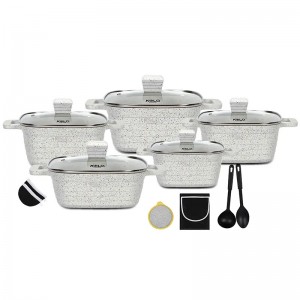 Hot sale kitchen supplies granite cookware set detachable handles with non stick frying pan  Cookware wholesale China aluminum cooking pots set factory