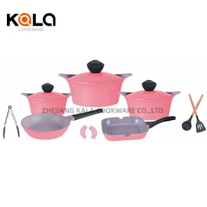 non-stick grill pan frying pan cuisine accessories frigideira antiaderente ceramic non stick cookware set 13pcs pink cooking pot