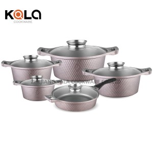 cast aluminum home cooking fry pan and casserole set luxury with glass cooking pot marble non-stick coating cookware set stock