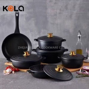 High quality kitchen supplies induction cookware set non stick frying pan cooking pots and pans sets with aluminum lids China cookware set factory