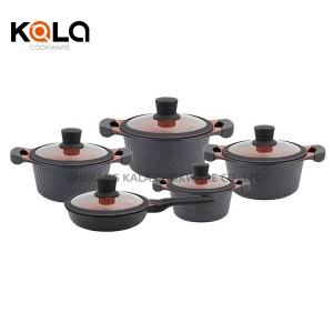 Hot selling 10pcs granite cookware sets non stick oil free frying pan aluminium cooking pot set cookware with silicon lid China Cooking Pots Factory