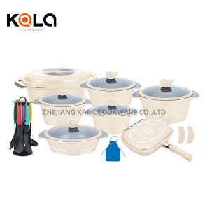 Hot selling aluminum cookware set with double grill pan cuisine accessories seafood casserole granite cookware set China cooking pot set factory