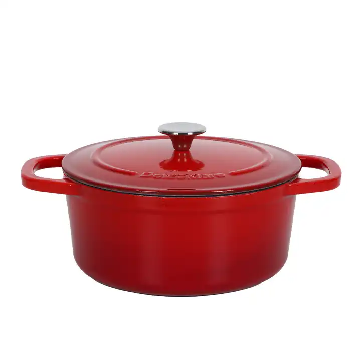 KALA Deep round Cast Iron Enamel Casserole Cookware Nonstick Coated Dutch Oven with Metal Lid for Outdoor Cooking