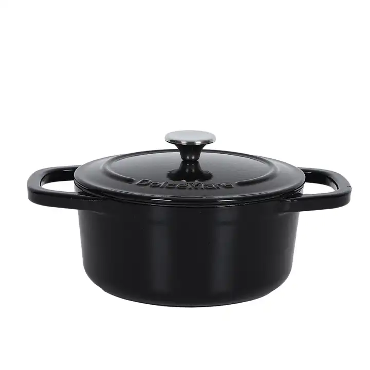 Deep round Cast Iron Dutch Oven Enamel Casserole Cookware with Nonstick Coating and Metal Lid for Outdoor Cooking