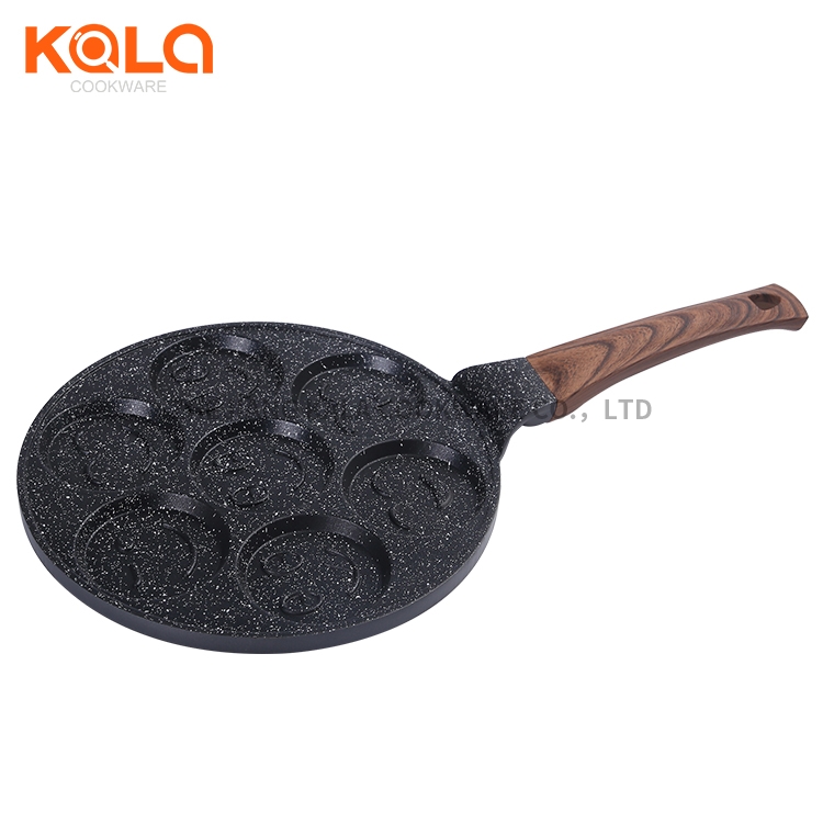 almond cake pan non stick marble coating frying pan cast aluminium multi grill pan smile cooking pot factory Featured Image