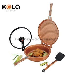 Multifunctional double grill pan glass pot &non-stick fry pan with spiral bottom kitchen cookware sets die cast cooker