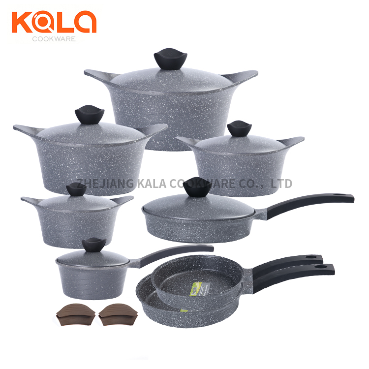cast aluminum home cooking fry pan and casserole set kichen accessories cookware sets marble ceramic coating cooking pots