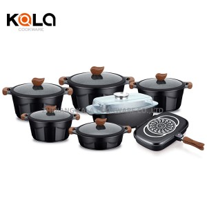 Kala kitchen supplies granite cookware set non stick marble aluminum cooking pots and pans set wholesale kitchen cookware set