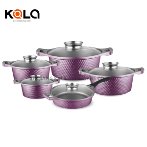 cast aluminum home cooking fry pan and casserole set luxury with glass cooking pot marble non-stick coating cookware set stock